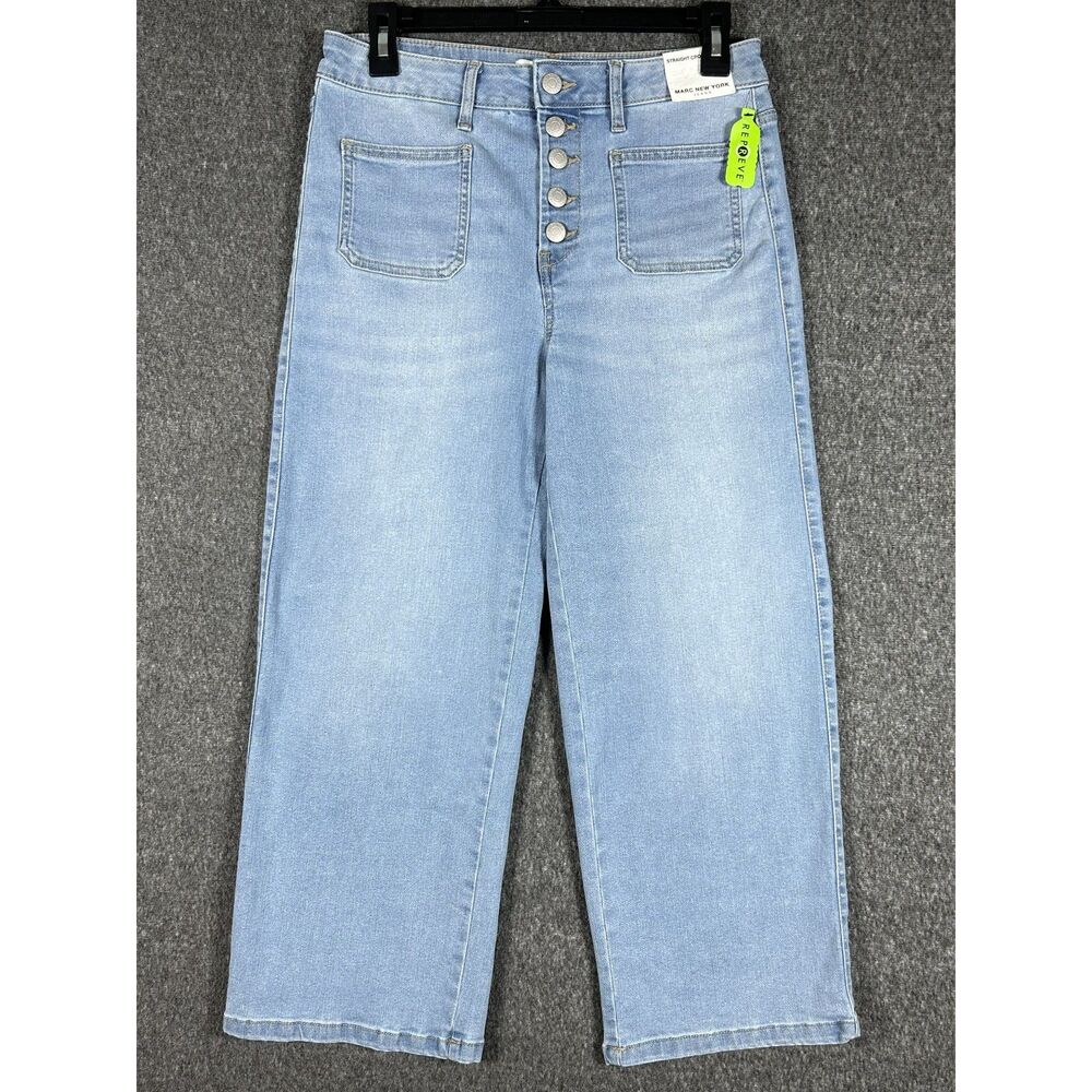 Marc New York nwt Straight Crop Button Fly Patch Pocket Jeans 8P Light Wash